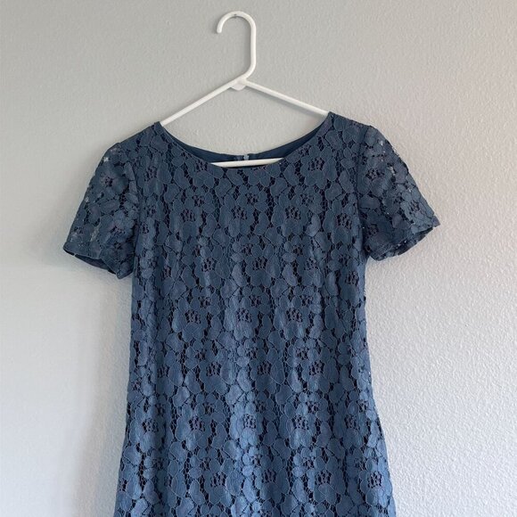 Jo Borkett Lace Short Sleeve Mini Dress Floral Design Fully Lined Blue Size 10 - Picture 3 of 9